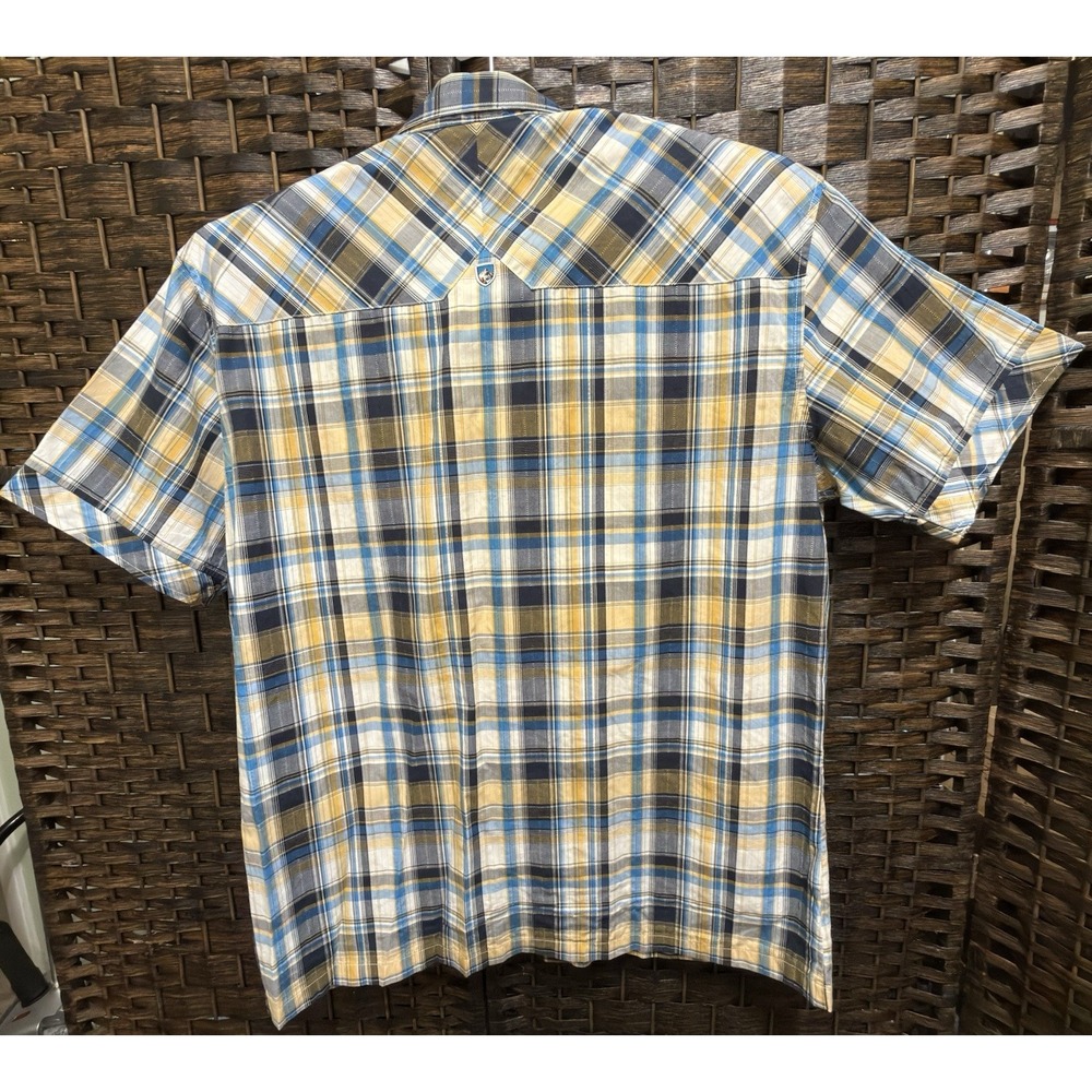 KUHL Suncel Button Up Shirt Mens XL Yellow Black Plaid Short Sleeve Outdoor - Picture 3 of 5